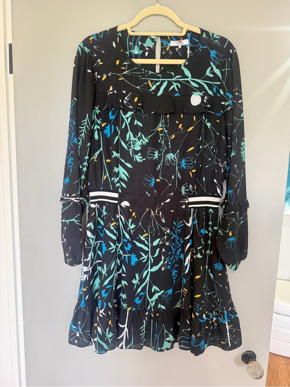 Parker Women’s Navy Floral Long-Sleeve Ruffle Dress